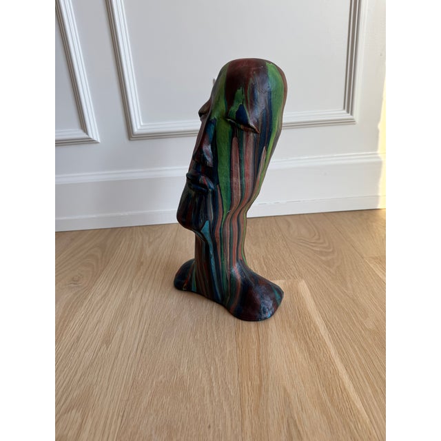 1970s Studio-Made Hand-Painted Clay Bust – Modernist Elongated Head Sculpture, Matte Finish, 14” For Sale In Chicago - Image 6 of 9