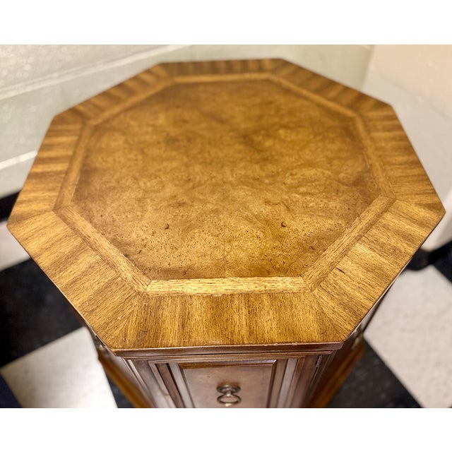 Heirloom by Weiman Burl Wood Octagonal Accent Cabinet With Brass Ring Pulls – Vintage North Carolina Craftsmanship For Sale In Detroit - Image 6 of 12