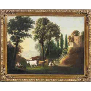 European School Artist, Landscape with Shepherd and Flock, Oil on Canvas For Sale