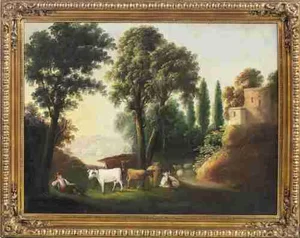 European School Artist, Landscape with Shepherd and Flock, Oil on Canvas