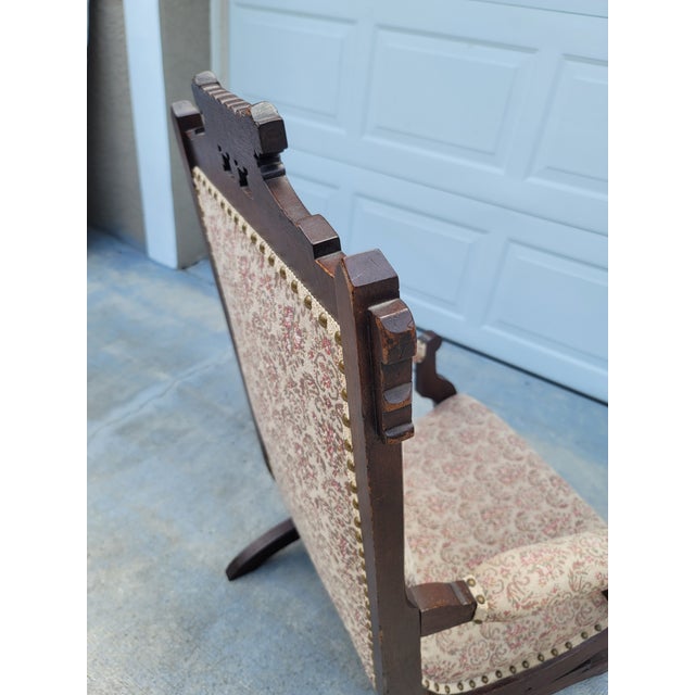 Early 20th Century Victorian Platform Rocker Wood With Fabric Upholstery For Sale In Naples, FL - Image 6 of 12