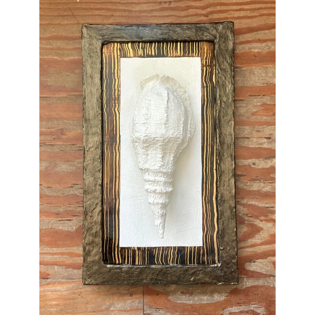 Contemporary Vintage Boho Artisan Hand Painted Paper Mache Shell Wall Sculpture For Sale - Image 3 of 6