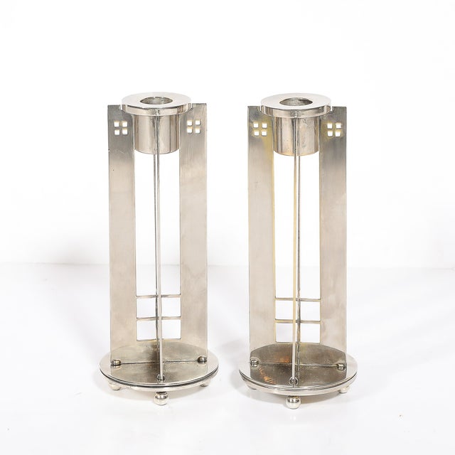 Swid Powell Pair of Modernist Signed Swid Powell Geometric Candlestick Holders For Sale - Image 4 of 18