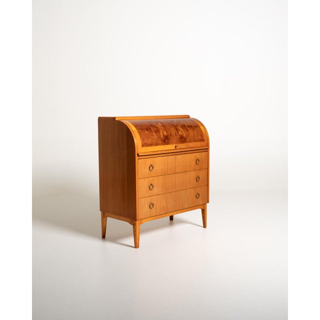 Scandinavian Secretaire in Elm and Root, 1950s For Sale - Image 3 of 16
