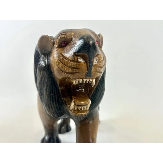 Vintage Wooden Carved Lion Figure, 1930s For Sale - Image 10 of 12