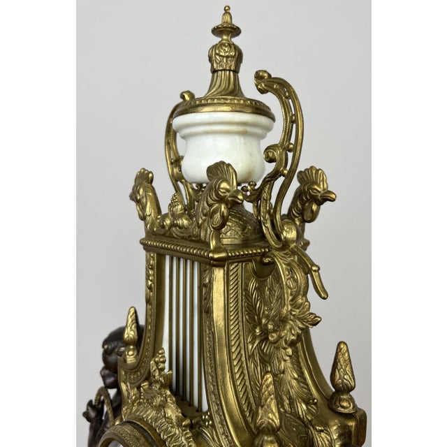 Louis XV Brass Marble Garniture Set with Candelabras, Set of 3 For Sale - Image 15 of 18
