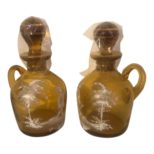 Antique Amber Glass Cruet Set Mary Gregory