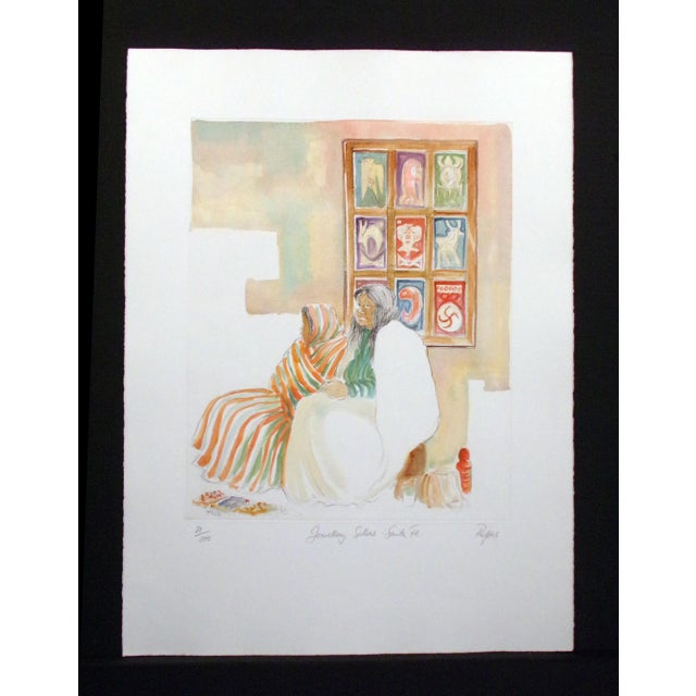 "Jewelry Sellers, Santa Fe" by William Papas Pencil signed, titled and numbered by the artist Hand Colored Drypoint...