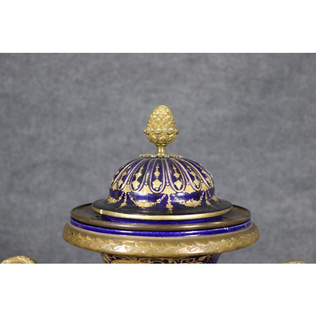 Navy Blue 19th C. Sevres Style Bronze Mounted Porcelain Vase For Sale - Image 8 of 13