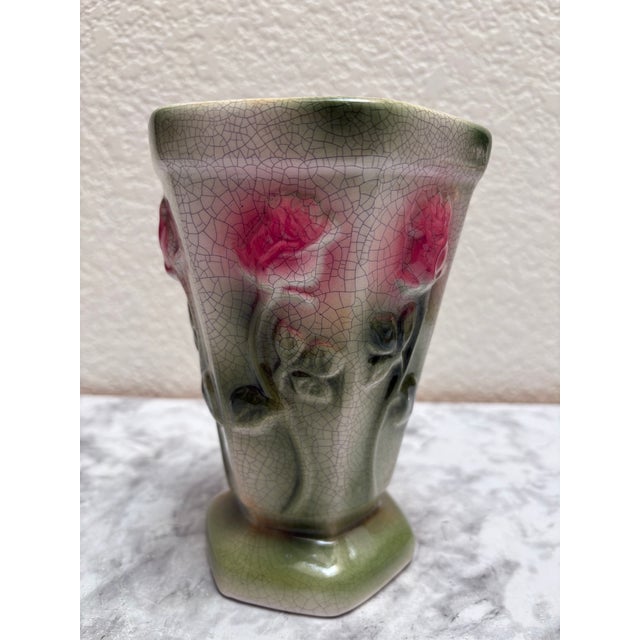 Vintage Crackle Glaze Textured Rose Patterned Vase For Sale - Image 13 of 13