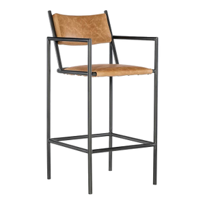 Matthew Izzo Home Alex Iron and Leather Square Arm Bar Stool