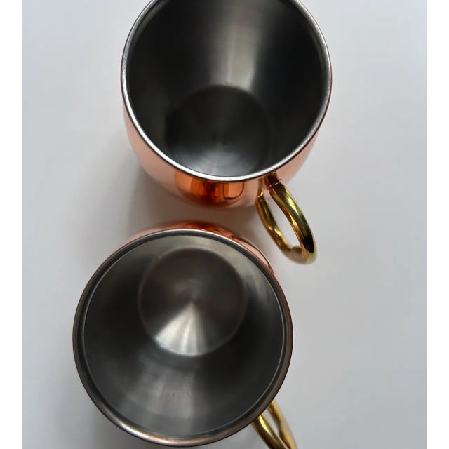 Vintage Pair Copper Barrel Mugs With Brass Handles For Sale - Image 9 of 16