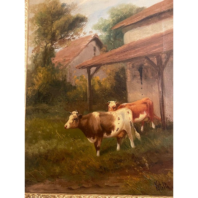 Charming 19th century Italian pastoral oil painting signed Vitolla lower right. The work depicts a quiet rural farm scene...