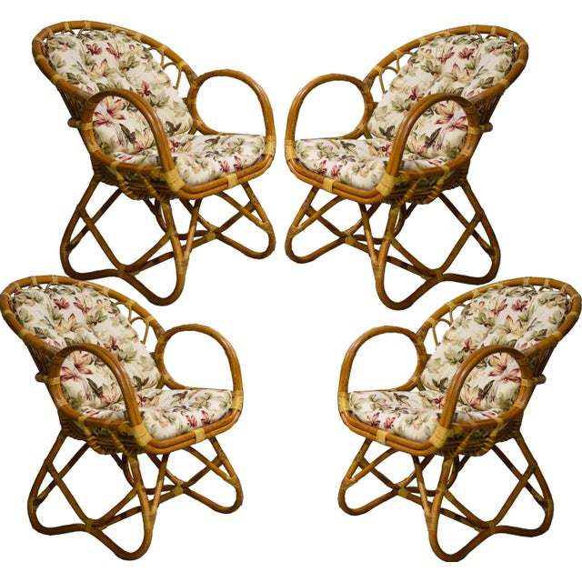 Vintage Palm Beach 2 Strand Rattan Bamboo Chairs in the Style of Franco Albini - Set of 4 For Sale - Image 12 of 12