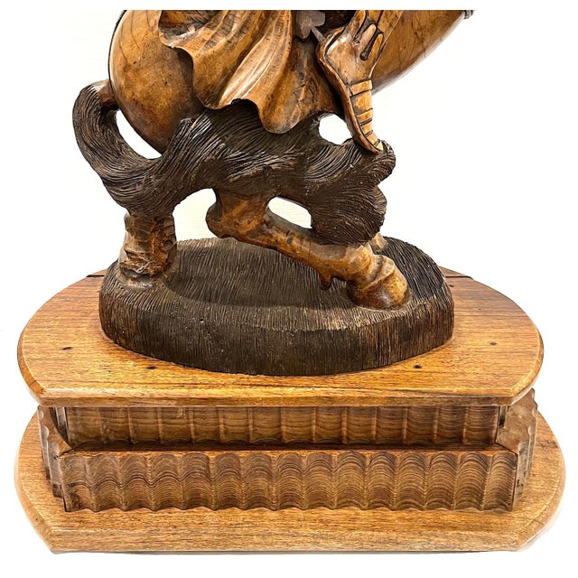 Antique Monumental Knight on Steed Hand-Carved Wood Statue For Sale - Image 11 of 13
