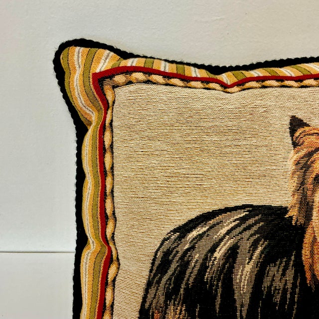 1980s Vintage Traditional Yorkshire Terrier Tapestry Decorative Pillow. For Sale - Image 4 of 8