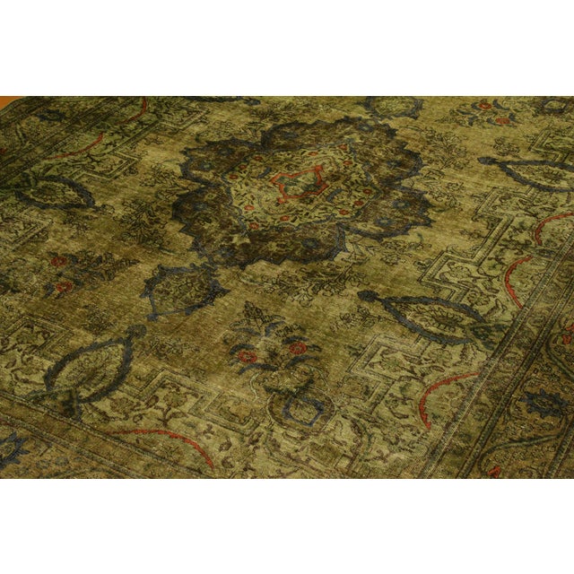 Vintage No Pile Persian Green/Gray Wool Rug - 10'1'' X 13'0'' For Sale - Image 4 of 10