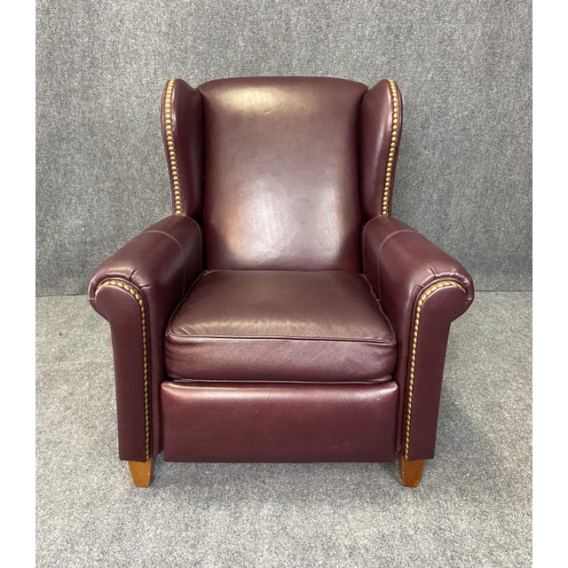 Ethan Allen Maroon Leather Recliner With Nailhead Trim Chairish