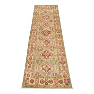 Kazak Runner 2’8” X 8’2” Gray Wool Tribal Hand-Knotted Oriental Rug For Sale