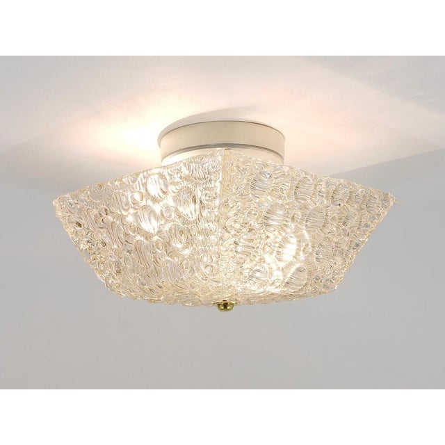 Kalmar Square Brass & Textured Glass Ceiling Light attributed to J. T. Kalmar for Kalmar, 1950s For Sale - Image 4 of 18