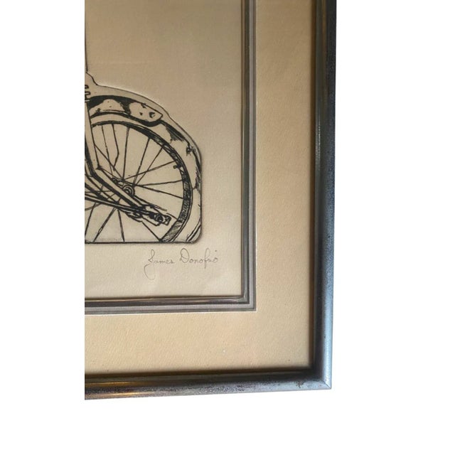 Vintage Framed Black and White Embossed Etching of a Tricycle Circa 1990’s, Signed For Sale - Image 4 of 8