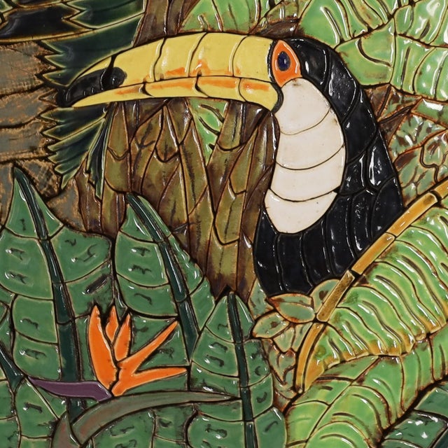 Late 20th Century Wall Hanging Jungle Mosaic Tile Panel With Toucans For Sale - Image 5 of 9