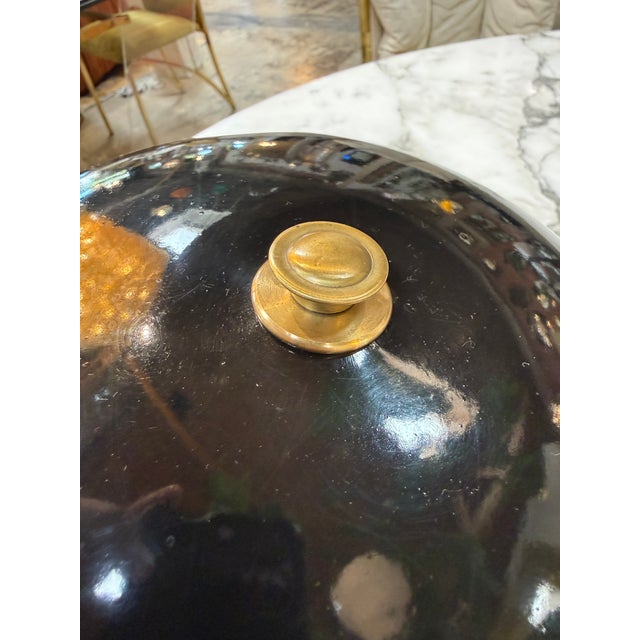Mid-Century Modern Vintage Black Dome Table Lamp With Brass Stem 1950s For Sale - Image 3 of 8