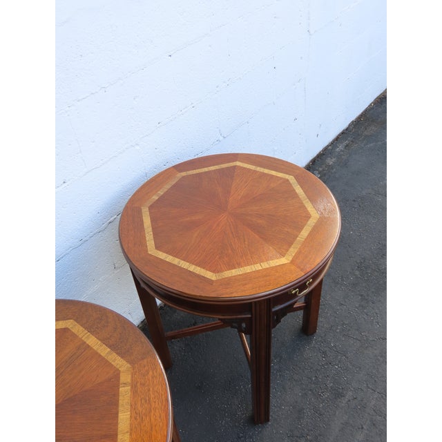 Wood Lane Hollywood Regency Inlay Side End Tables a Pair 3739 For Sale - Image 7 of 18