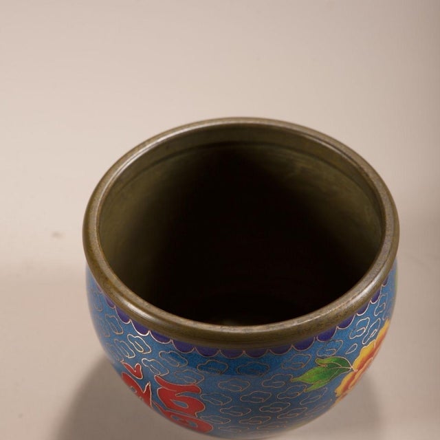 Mid 20th Century Vintage Chinese Cloisonné Enamel Brass Bowl / Planter For Sale - Image 5 of 10