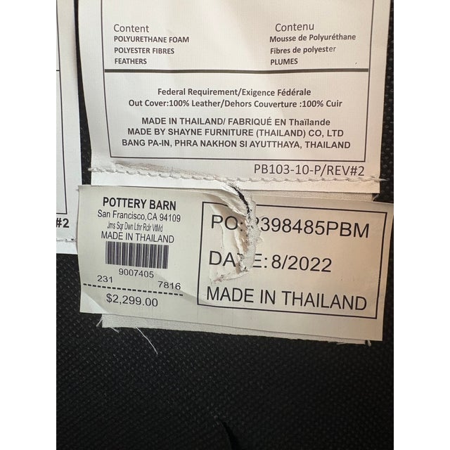 Pottery Barn James Square Arm Leather Manual Recliner For Sale In Columbus - Image 6 of 9