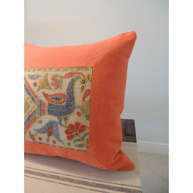 Vintage Bright Orange Indian Suzani Square Decorative Pillows - Set of 2 For Sale In Tampa - Image 6 of 6