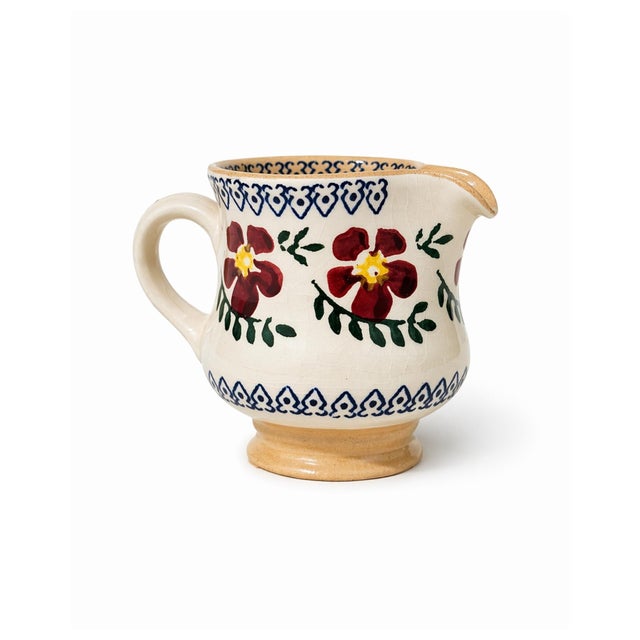 Vintage Hand Painted Mosse Pottery Ireland Floral Creamer Pitcher Vase 3" For Sale - Image 4 of 7