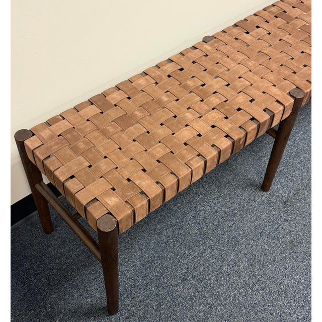 Pottery Barn Pottery Barn Skylar Woven Leather Bench For Sale - Image 4 of 10