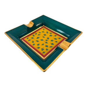 Vintage Kahla Porcelain Square Ashtray Green and Gold Germany C. 1950
