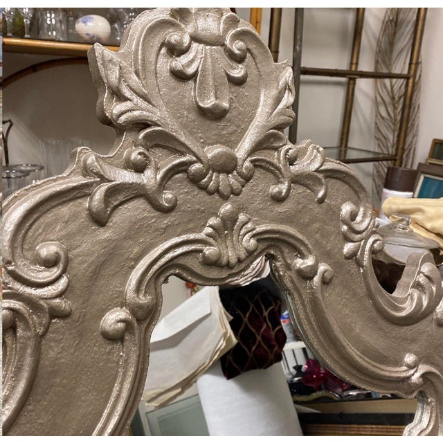 Rococo Vintage Oversized Silver Wooden Rococo Style Wall Mirror For Sale - Image 3 of 7