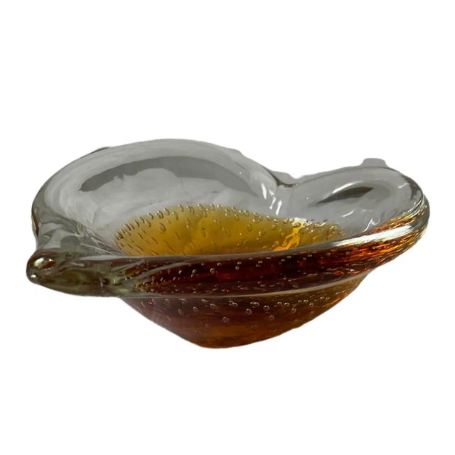 Late 20th Century Orange and Transparent Bubble Murano Attributed Art Glass Bowl