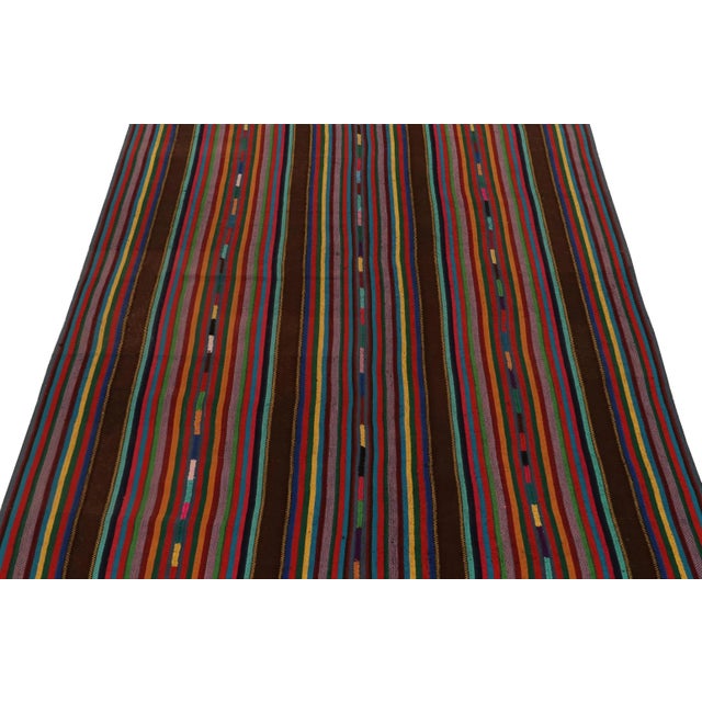 Rug & Kilim 1950s Vintage Chaput Kilim Style in Brown, Multicolor Striped Patterns For Sale - Image 4 of 7