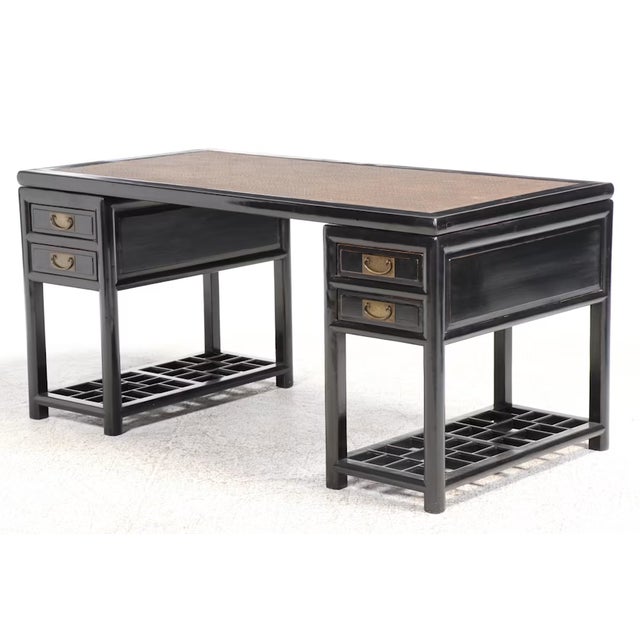 Antique Chinese Black Lacquer Scholar Travel Desk & Two Yoke Back Chairs For Sale In Cincinnati - Image 6 of 18