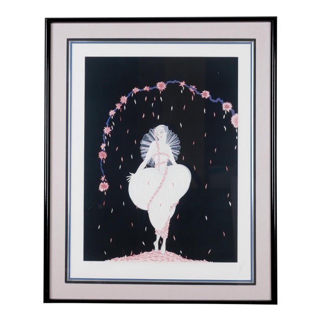 1983 Erte "Columbine" Hand Signed & Numbered Limited Edition 40/300 Framed & Matted Lithographic Print For Sale