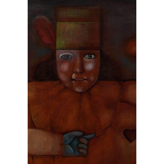 (American, 1934-1983) Clown with Hand Puppet, 1979, signed stretcher verso "Mary Spain", 30 x 36 in.; modern wood and...