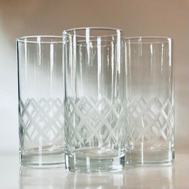 1940’s Frosted Latticework Tumblers - Set of Four For Sale - Image 4 of 9