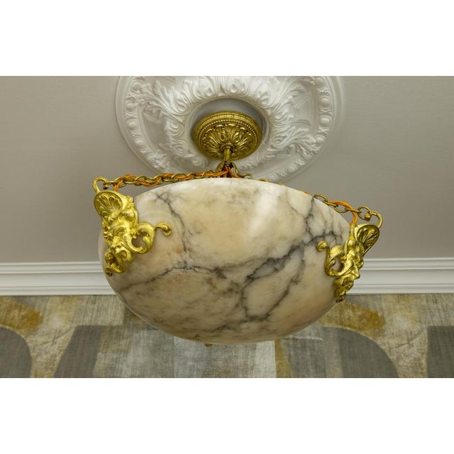 French Neoclassical Style Alabaster and Bronze Pendant Chandelier, 1920 For Sale - Image 9 of 18
