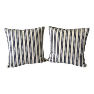 Pair of Kravet Fabric Blue and Off White Stripe Pillow Covers For Sale