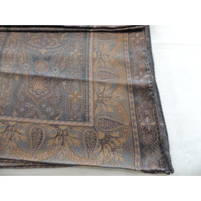 Large Square Blue and Brown Satin Paisley Square Table Topper Size: 56"W x 68"L