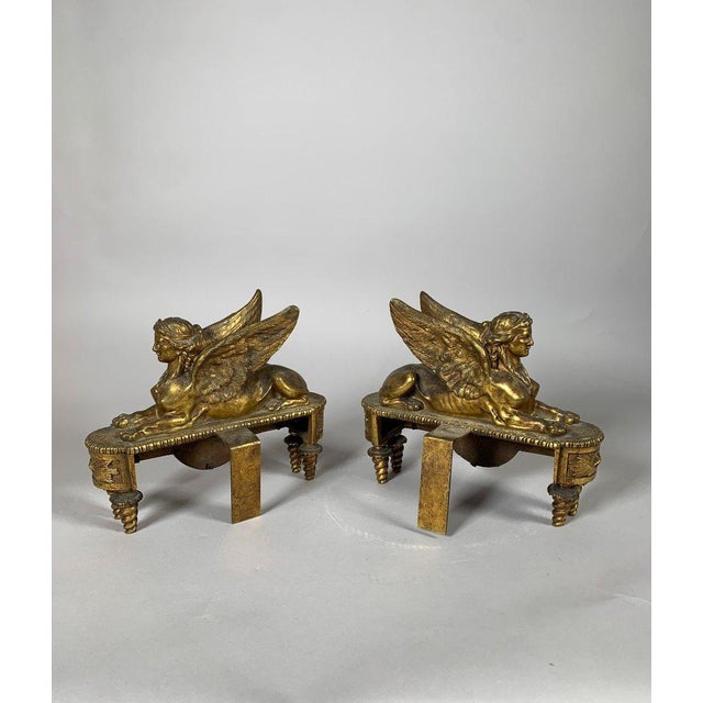 Pair of andirons with sphinxes from the Directoire period, 18th century, attributed to Thomire For Sale - Image 4 of 9