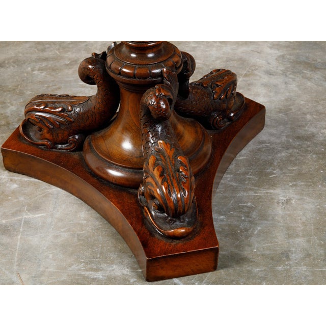 English 19th Century Walnut Pedestal Side Table with Carved Grapes and Dolphins For Sale In Atlanta - Image 6 of 10