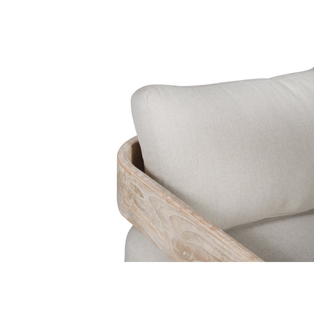 Modern Paradiso Teak Wood Sofa Natural Look - Gray Fabric For Sale - Image 3 of 12