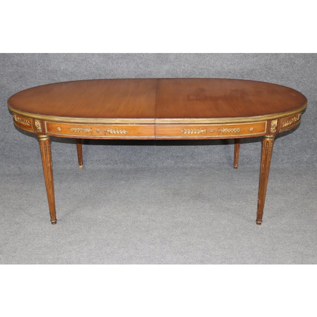 Wood French Louis XVI Style Brass Mounted Dining Table Attributed to Maison Jansen For Sale - Image 7 of 13