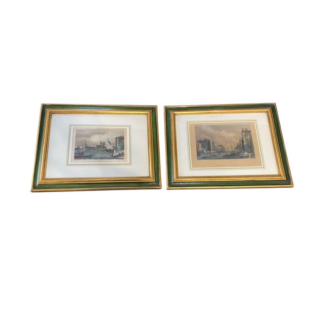 Traditional Vintage Pendant of Two Framed Prints of Venice 10.75" H For Sale - Image 3 of 7