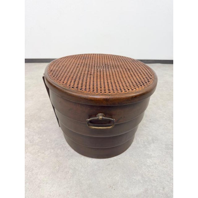 Brown Antique Bentwood Laundry Basket with Rattan Lid from Gebrüder Thonet, 1895 For Sale - Image 8 of 14